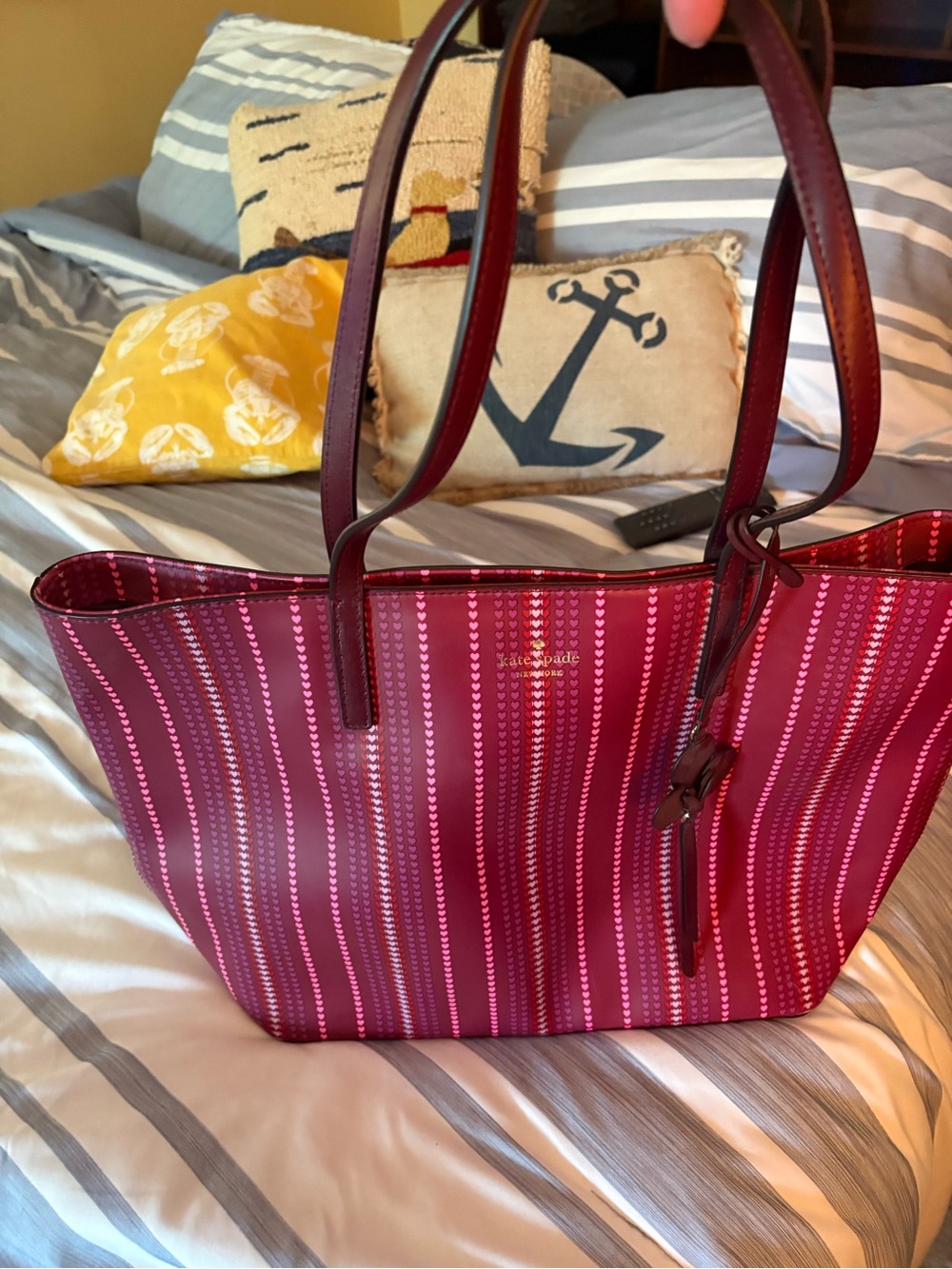 kate spade Berry and Fuchsia Striped Leather Tote